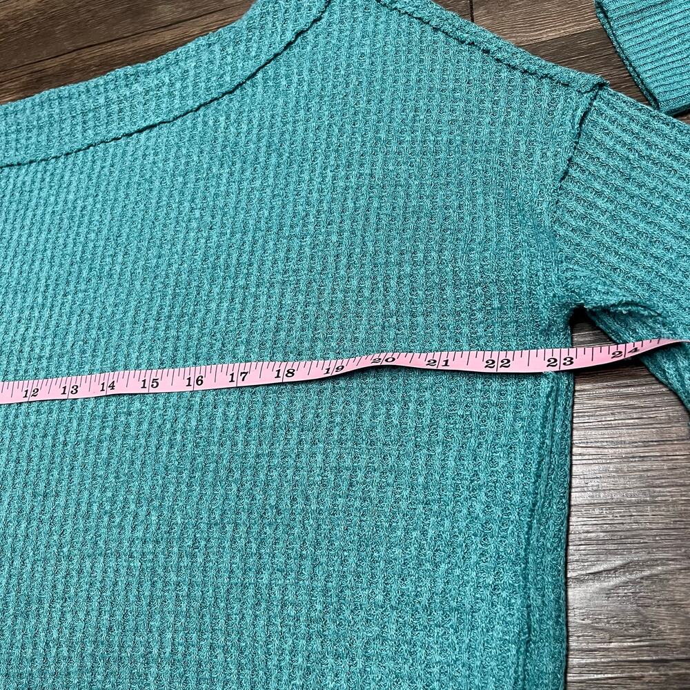 Free People We The Free Waffle Knit Thermal Long Sleeve Top Teal Green XS Boho - Picture 7 of 11